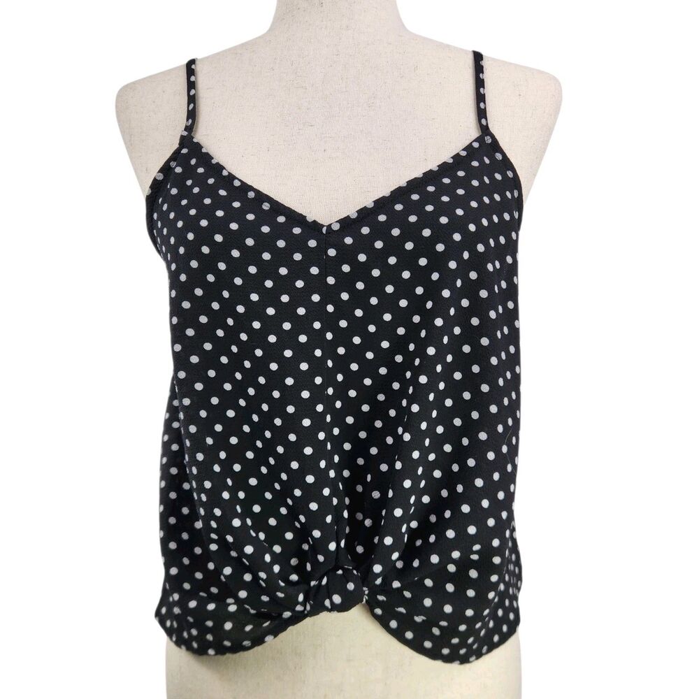 Women's Crop Twisted Hem Tank Top Cami Small Polka Dot Sweetheart Pinup Romantic